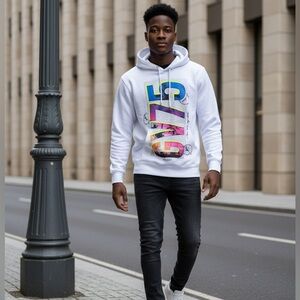 NWT Avenue George V Paris Unisex White Sax Hoodie Embellishment Graphic Small